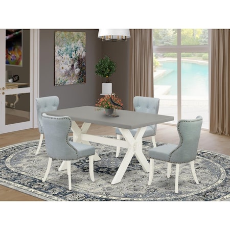 East West Furniture 5 Piece X-Style Kitchen Dining Room Set - Linen White X096SI215-5